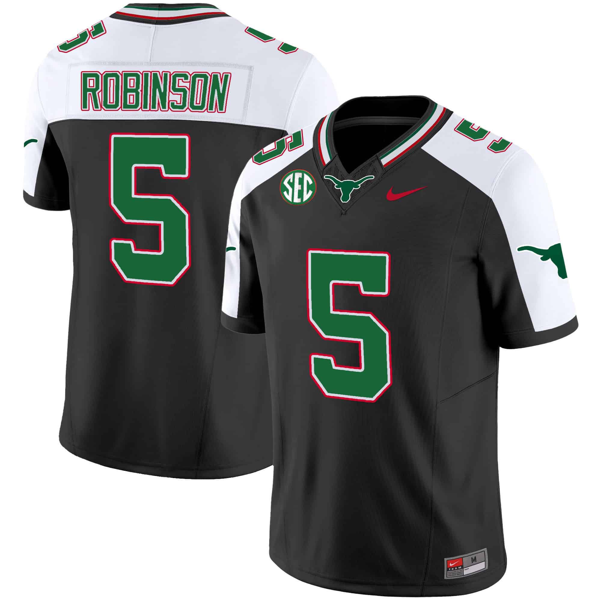 Men Texas Longhorns #5 Robinson Black 2024 Nike Mexico SEC Patch Vapor NCAA Jersey style 1